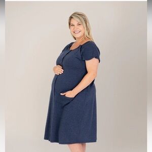 Kindred Bravely Universal Labor and Delivery Gown - Navy Heather - 1X/2X